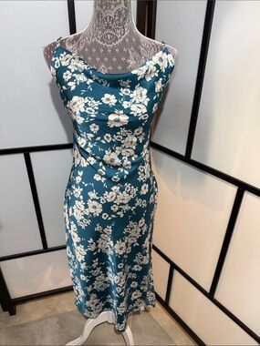 Inspired Hearts Teal and White Floral Cowl Midi Dress